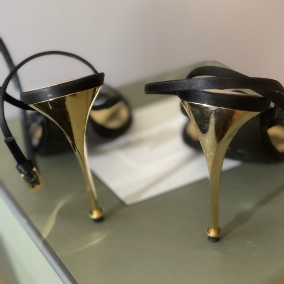 COPY - Black satin ankle strap with gold heel - Picture 5 of 12